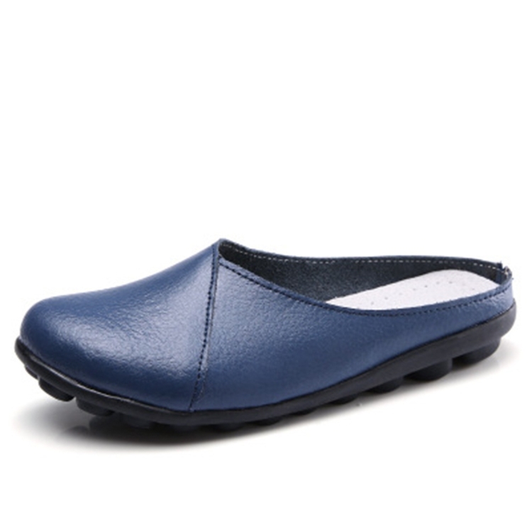 Casual Half Drag Lazy Shoes Shallow Mouth Peas Shoes for Women (Color:Dark Blue Size:36)