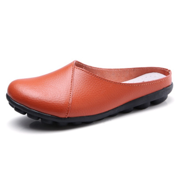 Casual Half Drag Lazy Shoes Shallow Mouth Peas Shoes for Women (Color:Orange Size:38)