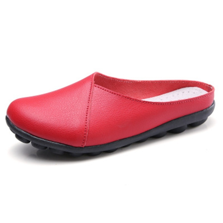 Casual Half Drag Lazy Shoes Shallow Mouth Peas Shoes for Women (Color:Red Size:39)