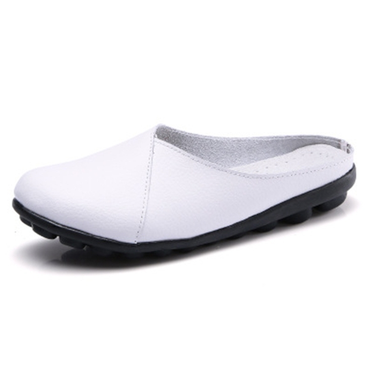 Casual Half Drag Lazy Shoes Shallow Mouth Peas Shoes for Women (Color:White Size:37)