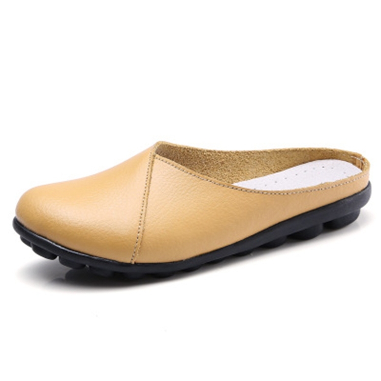 Casual Half Drag Lazy Shoes Shallow Mouth Peas Shoes for Women (Color:Yellow Size:40)