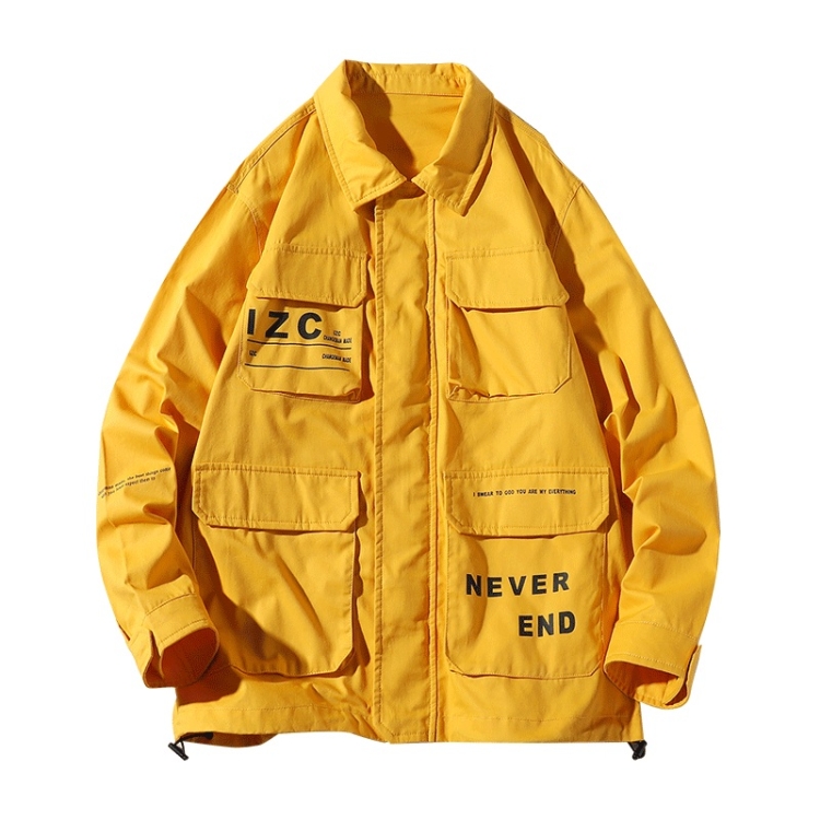 Casual Letters Print Long Sleeve Shirt Jacket for Men (Color:Yellow Size:M)