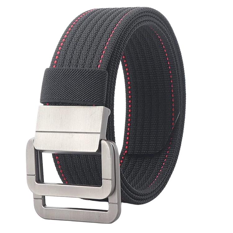 Casual Nylon Belt With Automatic Alloy Buckle Men Women Belt, Length: 120cm(Black Red Line)