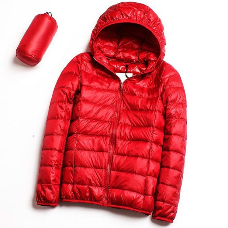 Casual Ultra Light White Duck Down Jacket Women Autumn Winter Warm Coat Hooded Parka, Size:L(Red)