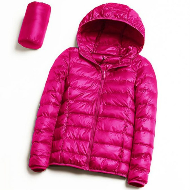 Casual Ultra Light White Duck Down Jacket Women Autumn Winter Warm Coat Hooded Parka, Size:L(Rose Red)