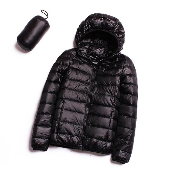 Casual Ultra Light White Duck Down Jacket Women Autumn Winter Warm Coat Hooded Parka, Size:XL(Black)