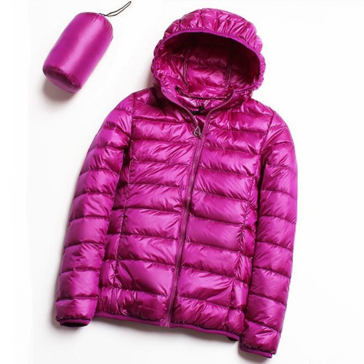 Casual Ultra Light White Duck Down Jacket Women Autumn Winter Warm Coat Hooded Parka, Size:XL(Purple)
