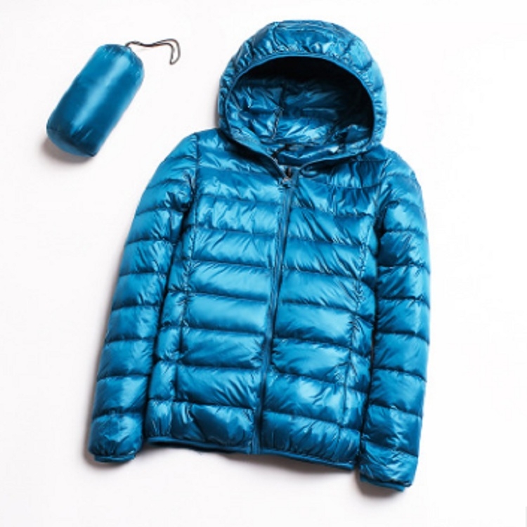 Casual Ultra Light White Duck Down Jacket Women Autumn Winter Warm Coat Hooded Parka, Size:XXL(Lake Blue)