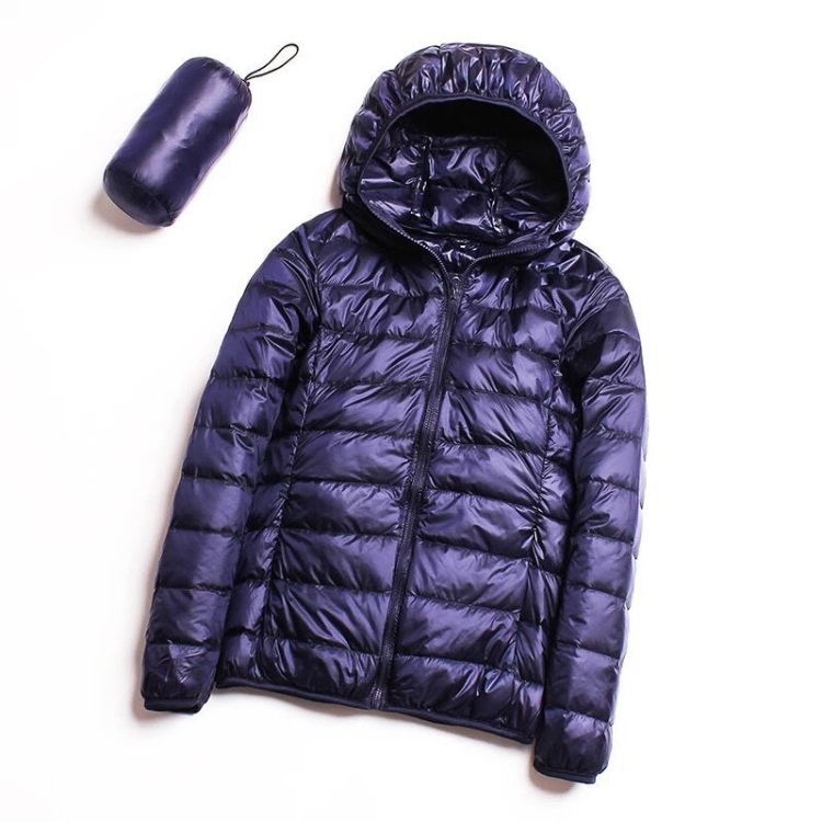 Casual Ultra Light White Duck Down Jacket Women Autumn Winter Warm Coat Hooded Parka, Size:XXL(Navy Blue)
