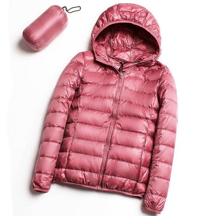 Casual Ultra Light White Duck Down Jacket Women Autumn Winter Warm Coat Hooded Parka, Size:XXL(Pink)