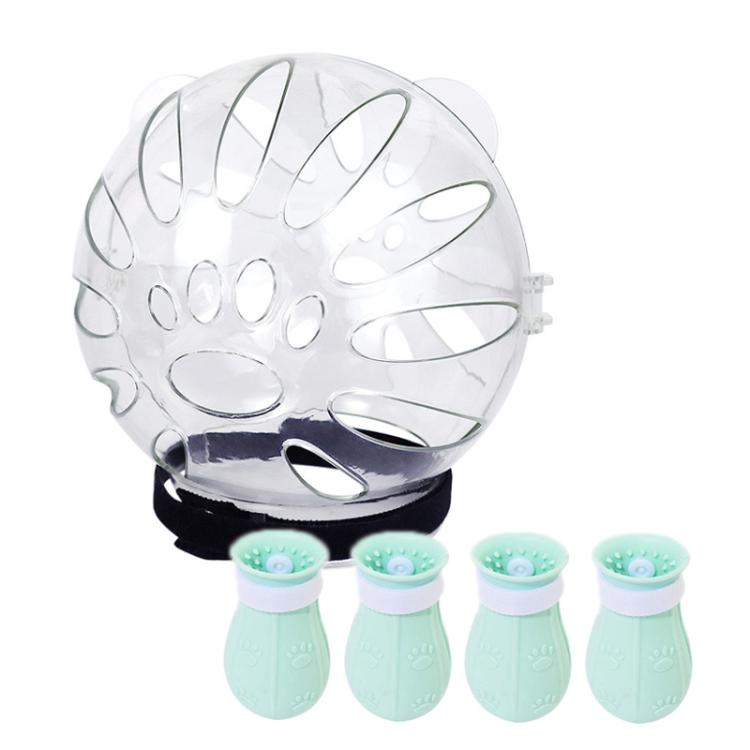 Cat Space Hood Anti-Bite Mouth Cover + Second-Generation Foot Cover, Color: Small Light Green