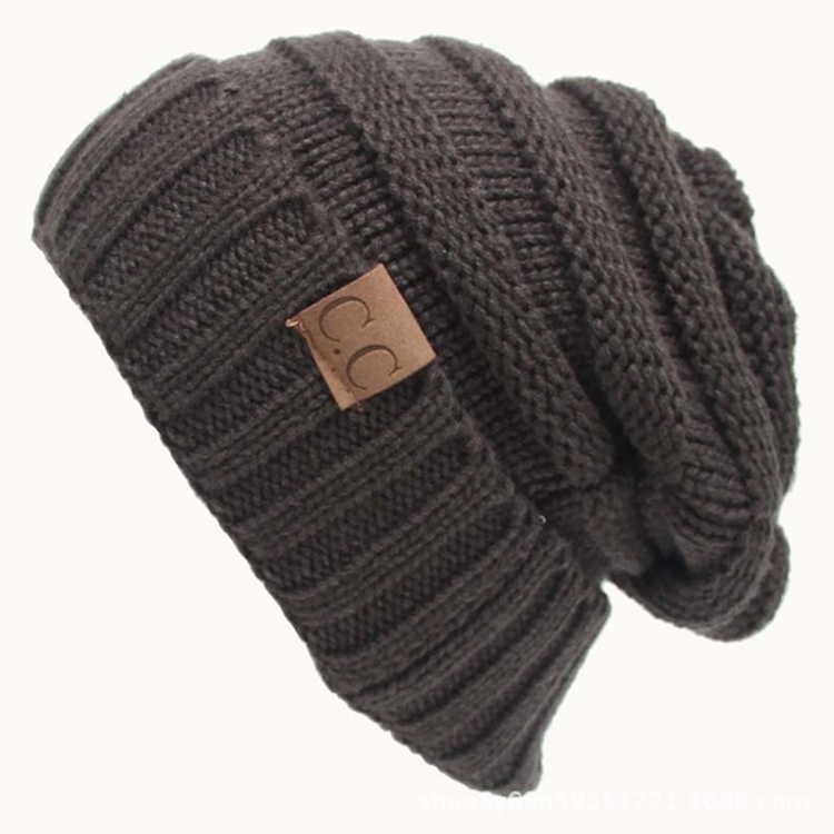 CC Letter Solid Color Wool Hats Concise Knitting Hat(Grey)