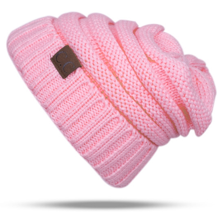 CC Letter Solid Color Wool Hats Concise Knitting Hat(Pink)