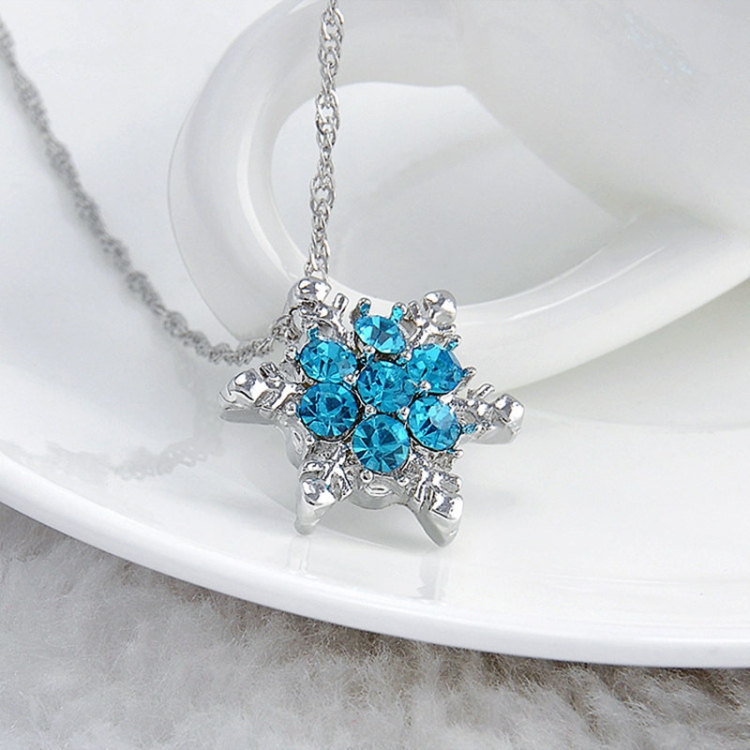 Charm Vintage Crystal Snowflake Zircon Flower Silver Necklaces Pendants Jewelry Gift for Women(Sky Blue)