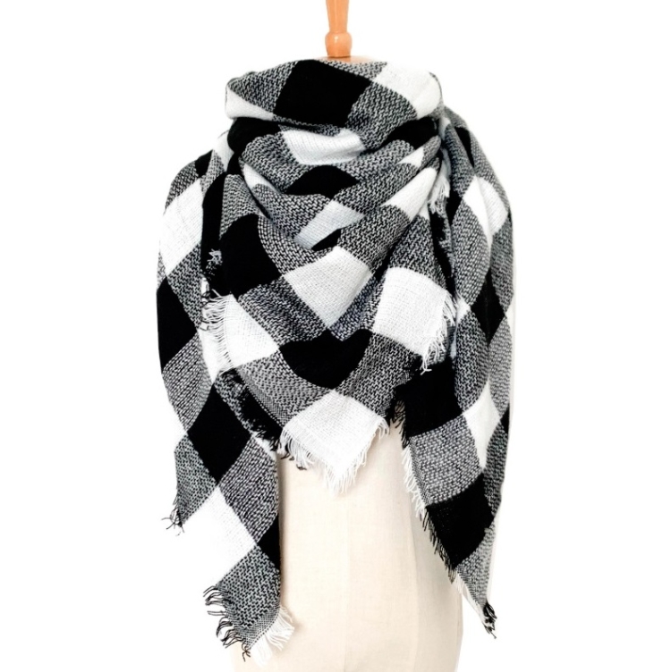 Checkered Pattern Autumn & Winter Ladies Cashmere Scarf, Size:140 x 140cm(Black & White)