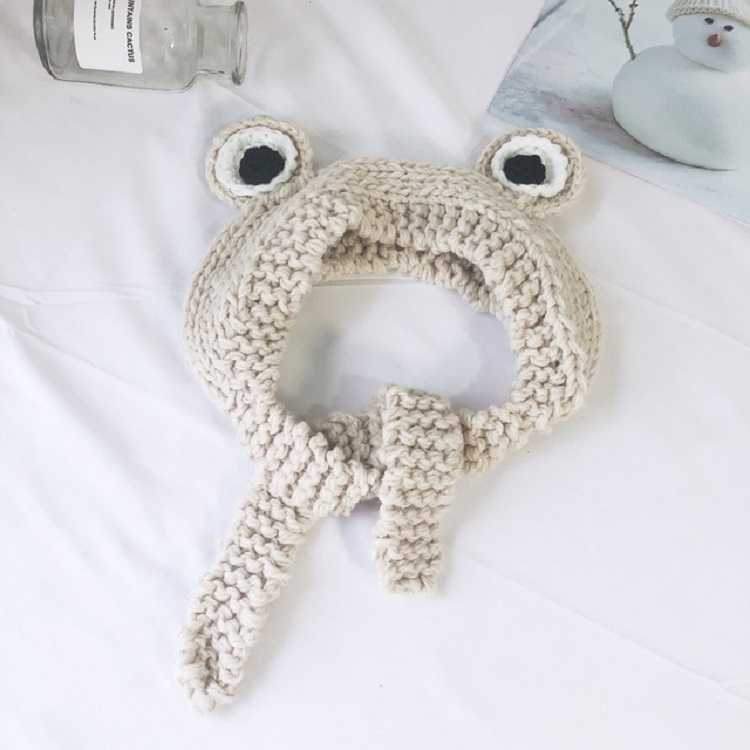 Children Cartoon Frog Big Eyes Earmuffs Hair Hat Bomer Hat(Beige)