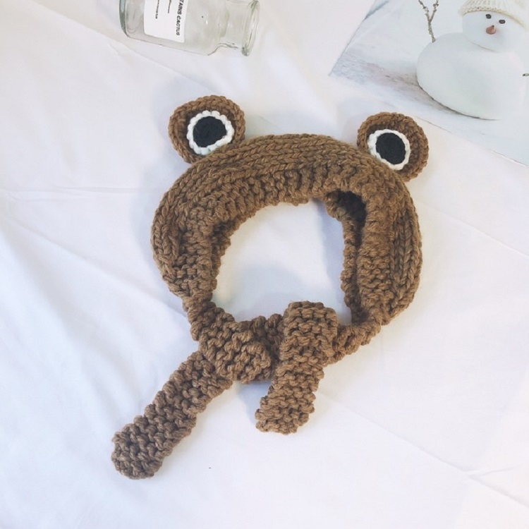 Children Cartoon Frog Big Eyes Earmuffs Hair Hat Bomer Hat(Khaki)