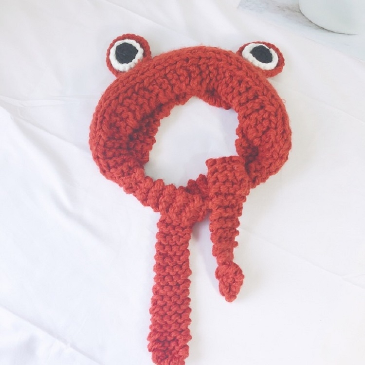 Children Cartoon Frog Big Eyes Earmuffs Hair Hat Bomer Hat(Red)