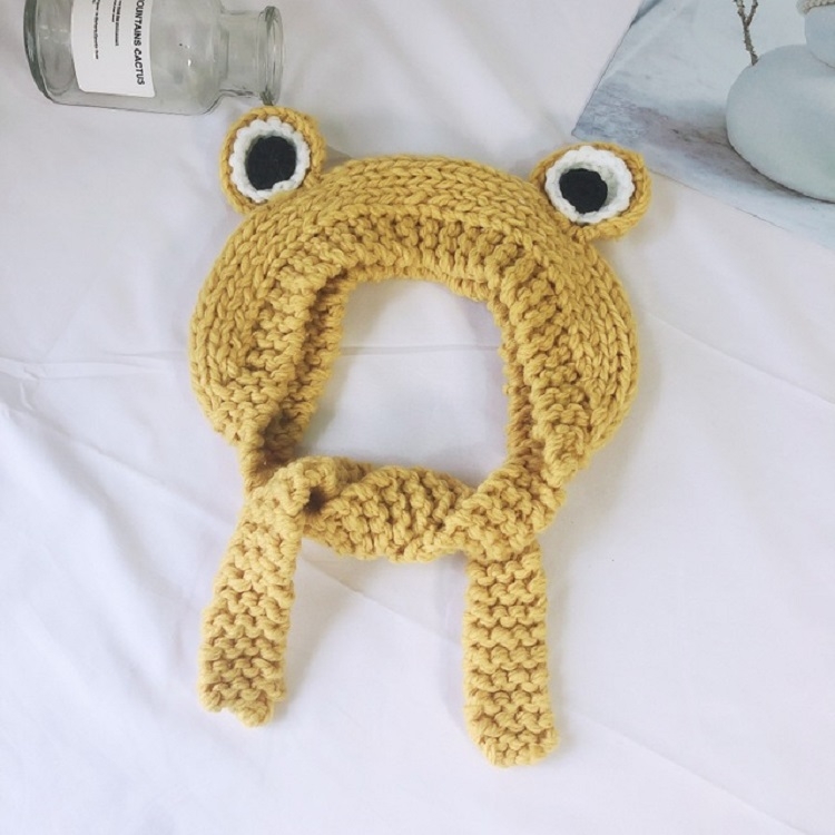 Children Cartoon Frog Big Eyes Earmuffs Hair Hat Bomer Hat(Yellow)