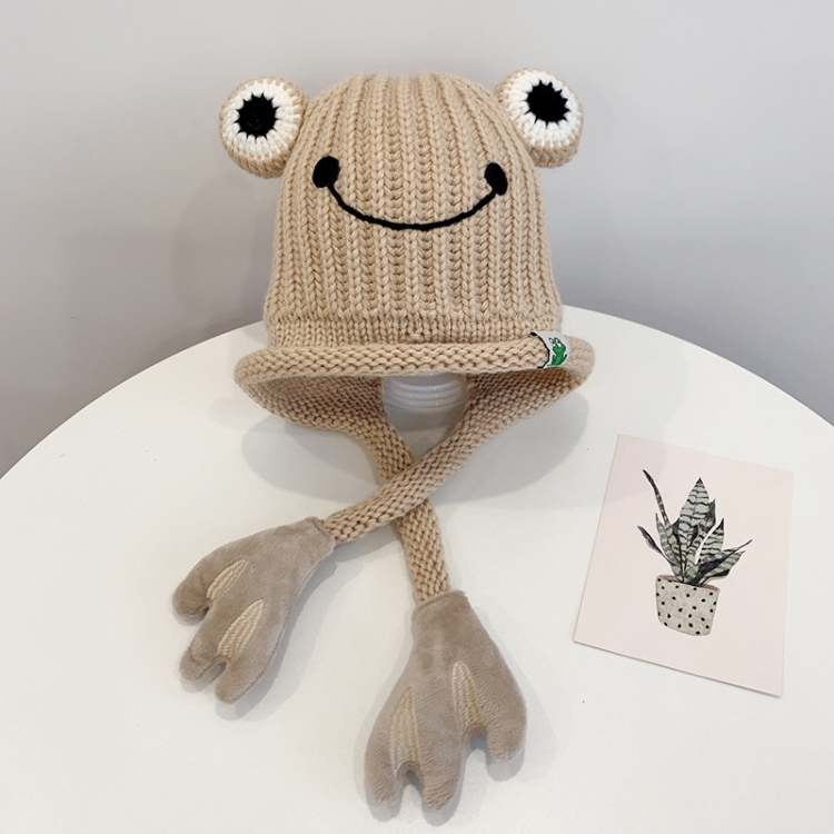 Children Cartoon Frog Woolen Hat Warm Knitted Hat Bomber Hat, Size: For 1-3 Years Old(Beige)