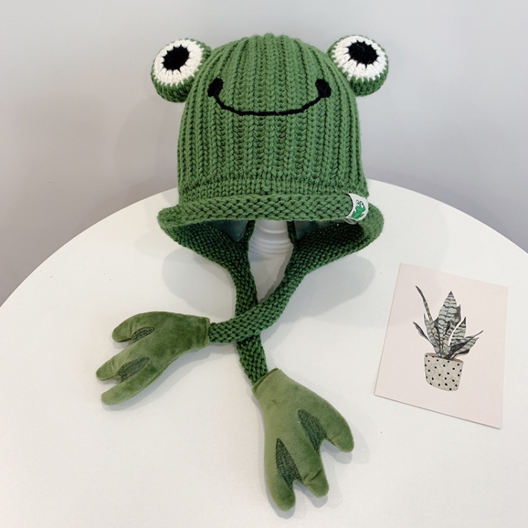 Children Cartoon Frog Woolen Hat Warm Knitted Hat Bomber Hat, Size: For 1-3 Years Old(Green)