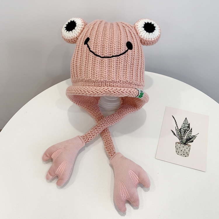 Children Cartoon Frog Woolen Hat Warm Knitted Hat Bomber Hat, Size: For 1-3 Years Old(Pink)