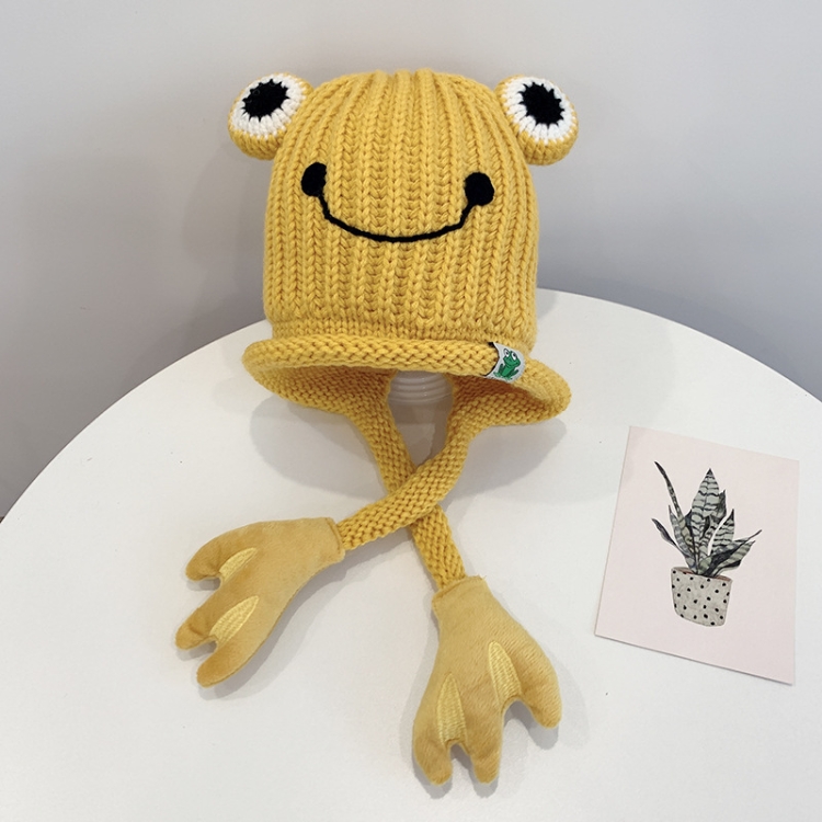 Children Cartoon Frog Woolen Hat Warm Knitted Hat Bomber Hat, Size: For 1-3 Years Old(Yellow)
