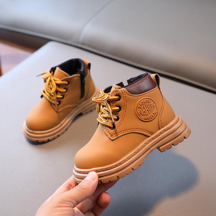 Children Martin Boots Leather Kids Shoes Boys Girls Casual Short Boots, Size: 25(Yellow)