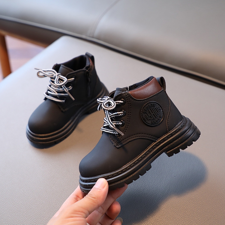 Children Martin Boots Leather Kids Shoes Boys Girls Casual Short Boots, Size: 29(Black)
