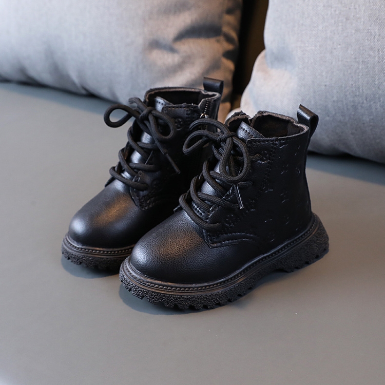 Children Martin Boots Padded Warm Leather Boots Simple Cotton Shoes, Size: 28(Black)