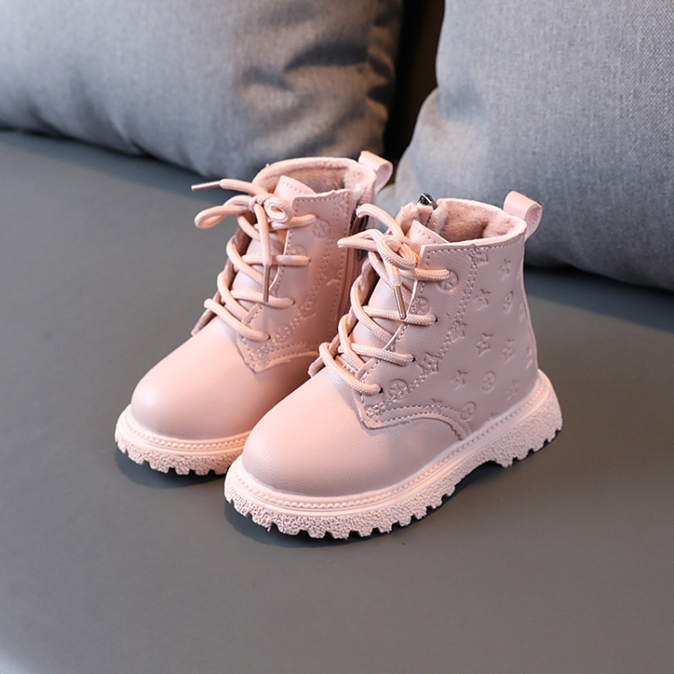 Children Martin Boots Padded Warm Leather Boots Simple Cotton Shoes, Size: 29(Pink)