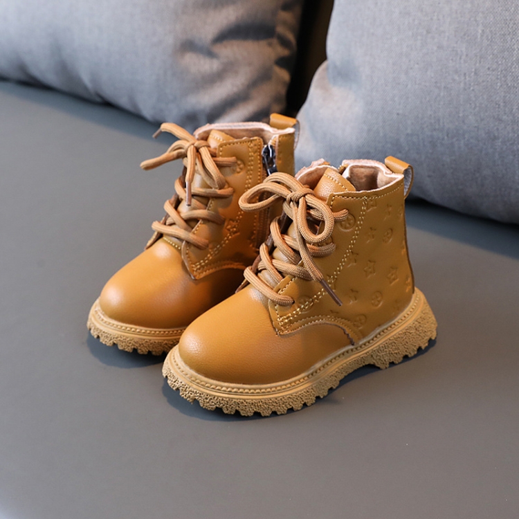 Children Martin Boots Padded Warm Leather Boots Simple Cotton Shoes, Size: 30(Yellow)