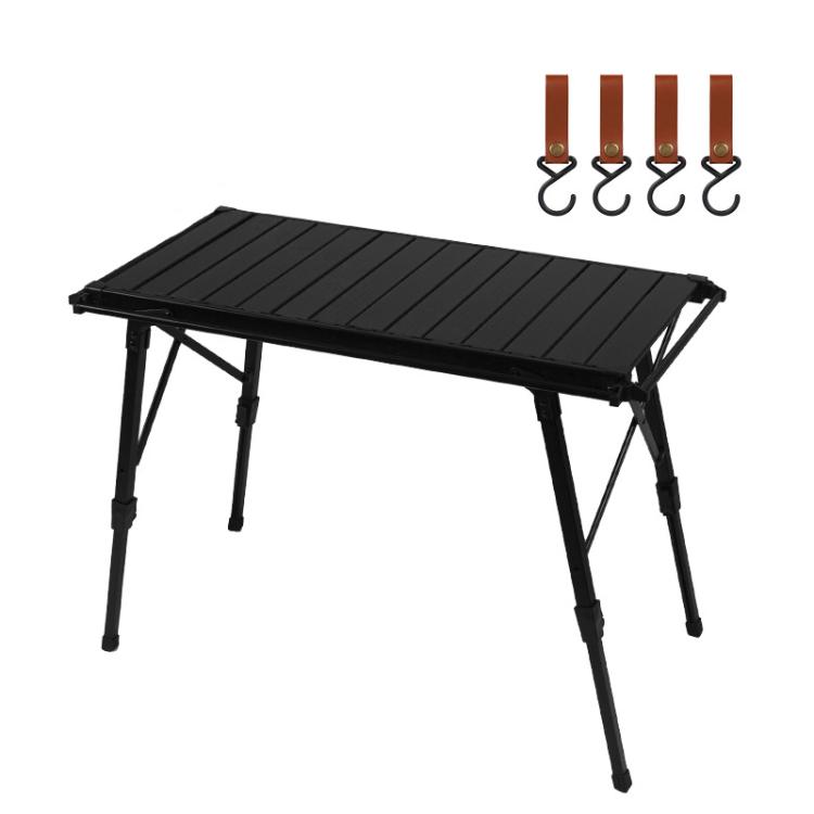 CLS Outdoor Aluminum Egg Roll Table Camping Folding Table, Style: 8744 Black+4 PU Hooks