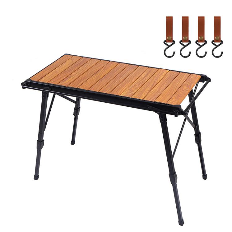 CLS Outdoor Aluminum Egg Roll Table Camping Folding Table, Style: 8744 Wood Grain+4 PU Hooks