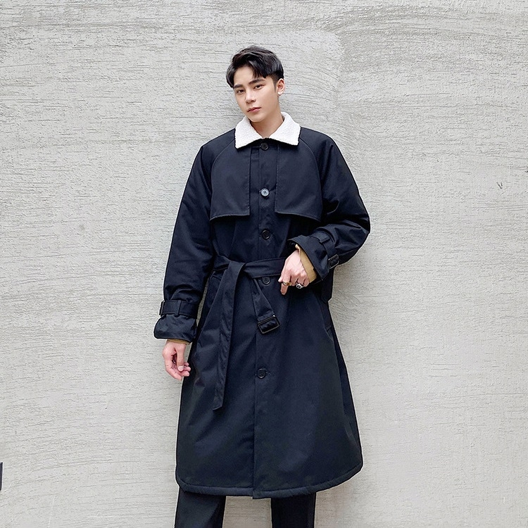 Coat Lamb Hair Lining Mid-length Pie Overcoming Thick Windbreaker (Color:Black Size:M)