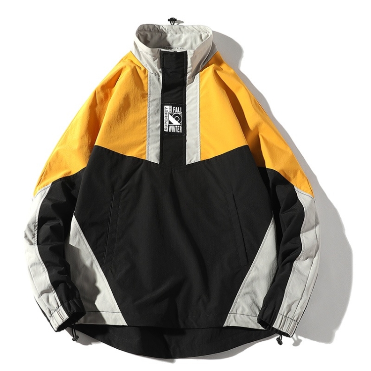 Color Matching Printed Stand Collar Pullover Casual Jacket for Men (Color:Yellow Size:L)