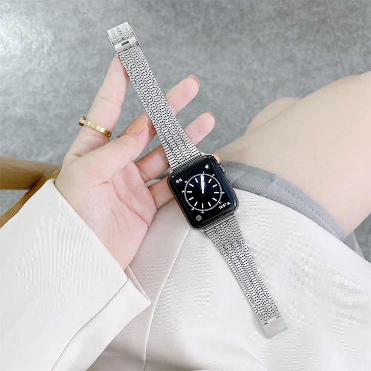 Color Matching Seven Beads Steel Watch Band For Apple Watch Series 9&8&7 41mm / SE 3&SE 2&6&SE&5&4 40mm / 3&2&1 38mm(Silver)
