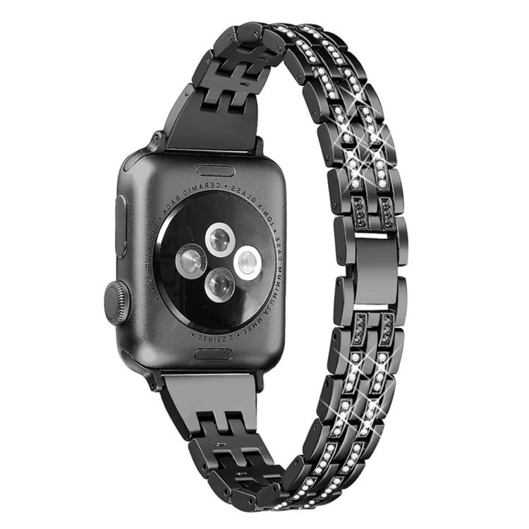 Colorful Diamond Stainless Steel Watch Band for Apple Watch Series 7 41mm / 6 & SE & 5 & 4 40mm / 3 & 2 & 1 38mm(Black)