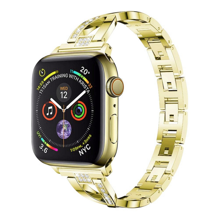 Colorful Diamond Stainless Steel Watch Band for Apple Watch Series 7 41mm / 6 & SE & 5 & 4 40mm / 3 & 2 & 1 38mm(Gold)