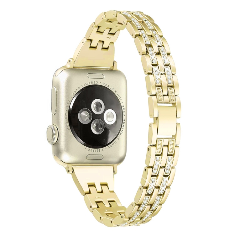 Colorful Diamond Stainless Steel Watch Band for Apple Watch Series 7 45mm / 6 & SE & 5 & 4 44mm / 3 & 2 & 1 42mm(Gold)