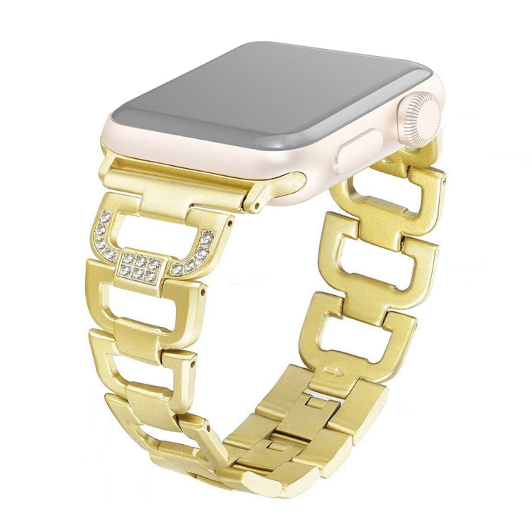 Colorful Diamond Stainless Steel Watch Band for Apple Watch Ultra 49mm&Watch Ultra 2 49mm / Series 10 46mm / 9&8&7 45mm / SE 3&SE 2&6&SE&5&4 44mm / 3&2&1 42mm(Gold)