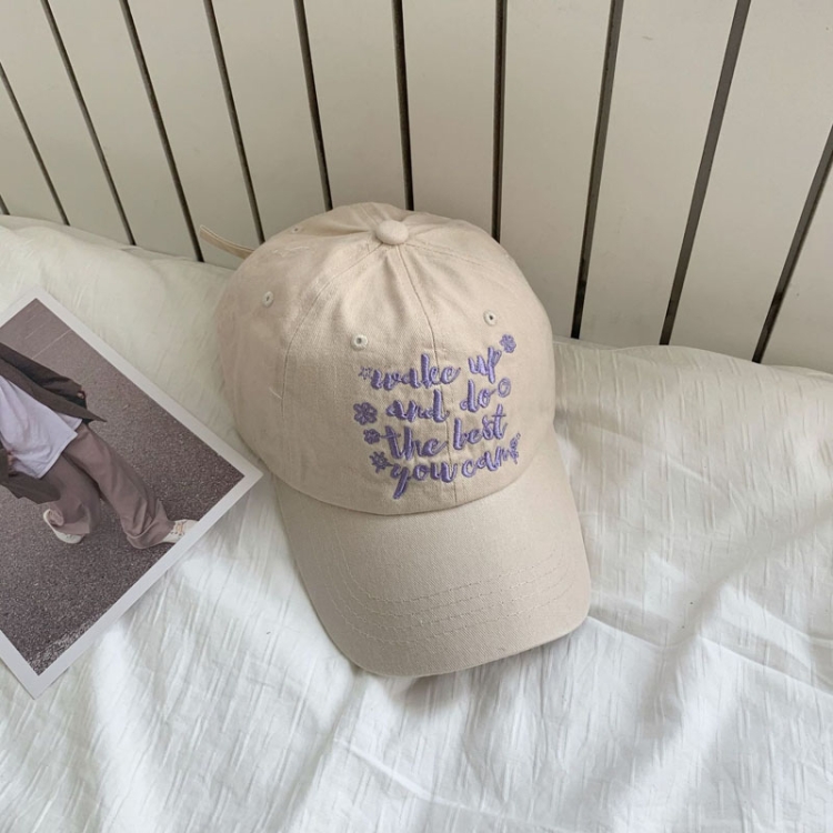 Contrast Color Flower English Embroidery Retro Soft Top Baseball Cap(Beige)