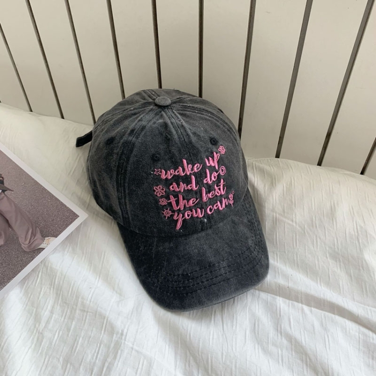Contrast Color Flower English Embroidery Retro Soft Top Baseball Cap(Black)