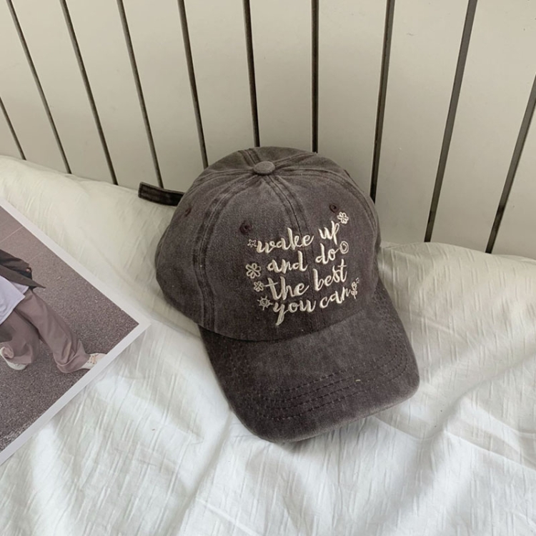Contrast Color Flower English Embroidery Retro Soft Top Baseball Cap(Coffee)