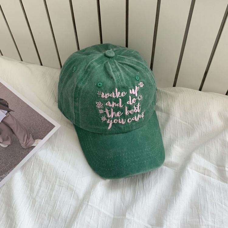 Contrast Color Flower English Embroidery Retro Soft Top Baseball Cap(Green)