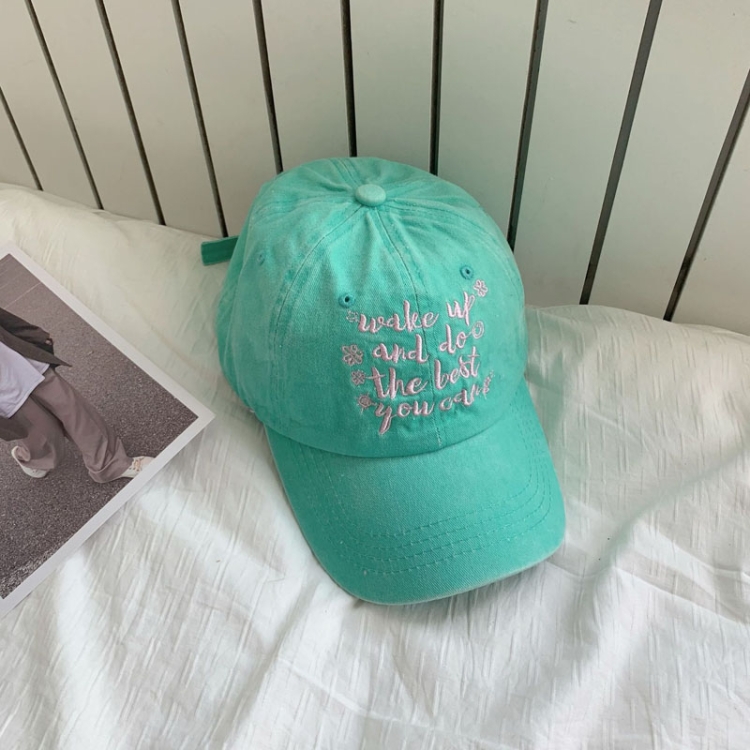 Contrast Color Flower English Embroidery Retro Soft Top Baseball Cap(Lake Green)