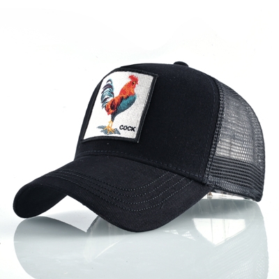 Cotton Embroidered Animal Baseball Cap(Black Cock)