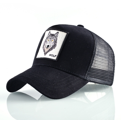Cotton Embroidered Animal Baseball Cap(Black Wolf)