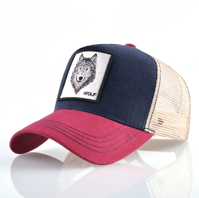 Cotton Embroidered Animal Baseball Cap(Red1 Wolf)