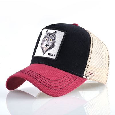 Cotton Embroidered Animal Baseball Cap(Red2 Wolf)